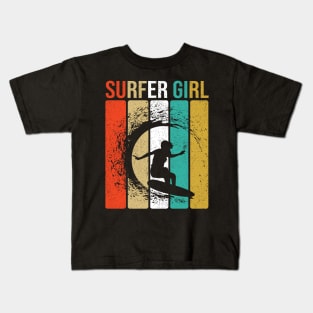 Surfer Girl Surfboard Summer Beach Kids T-Shirt